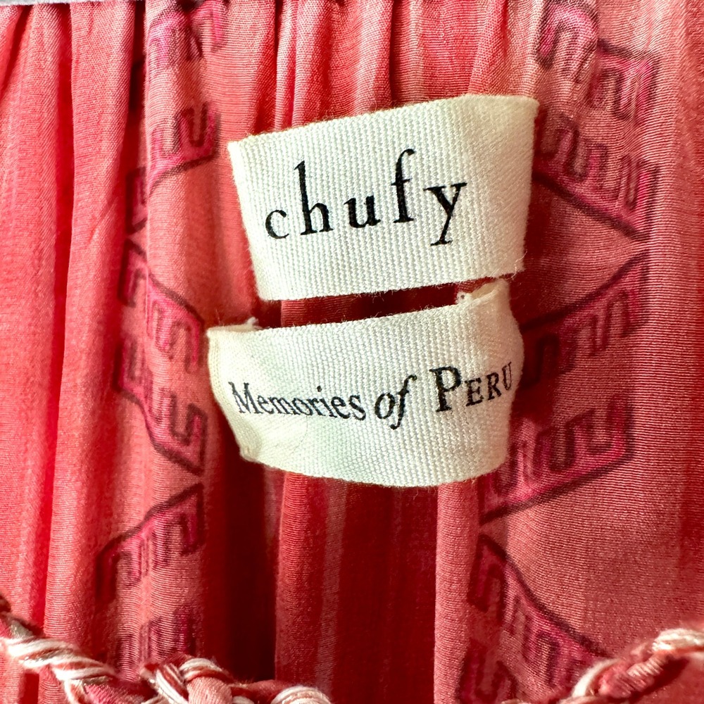 Chufy Paracas Caftan Dress S Red Pink Floral Tiered Maxi Boho Resort Luxury Vaca - Picture 7 of 15